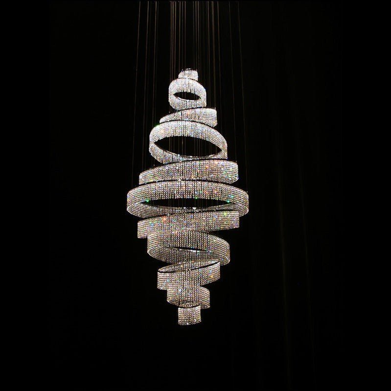 Traditional 11 Crystal Ring Chandelier for High Ceilings 36X118 Inch Modern Staircase Chandelier Lighting-Nobipets