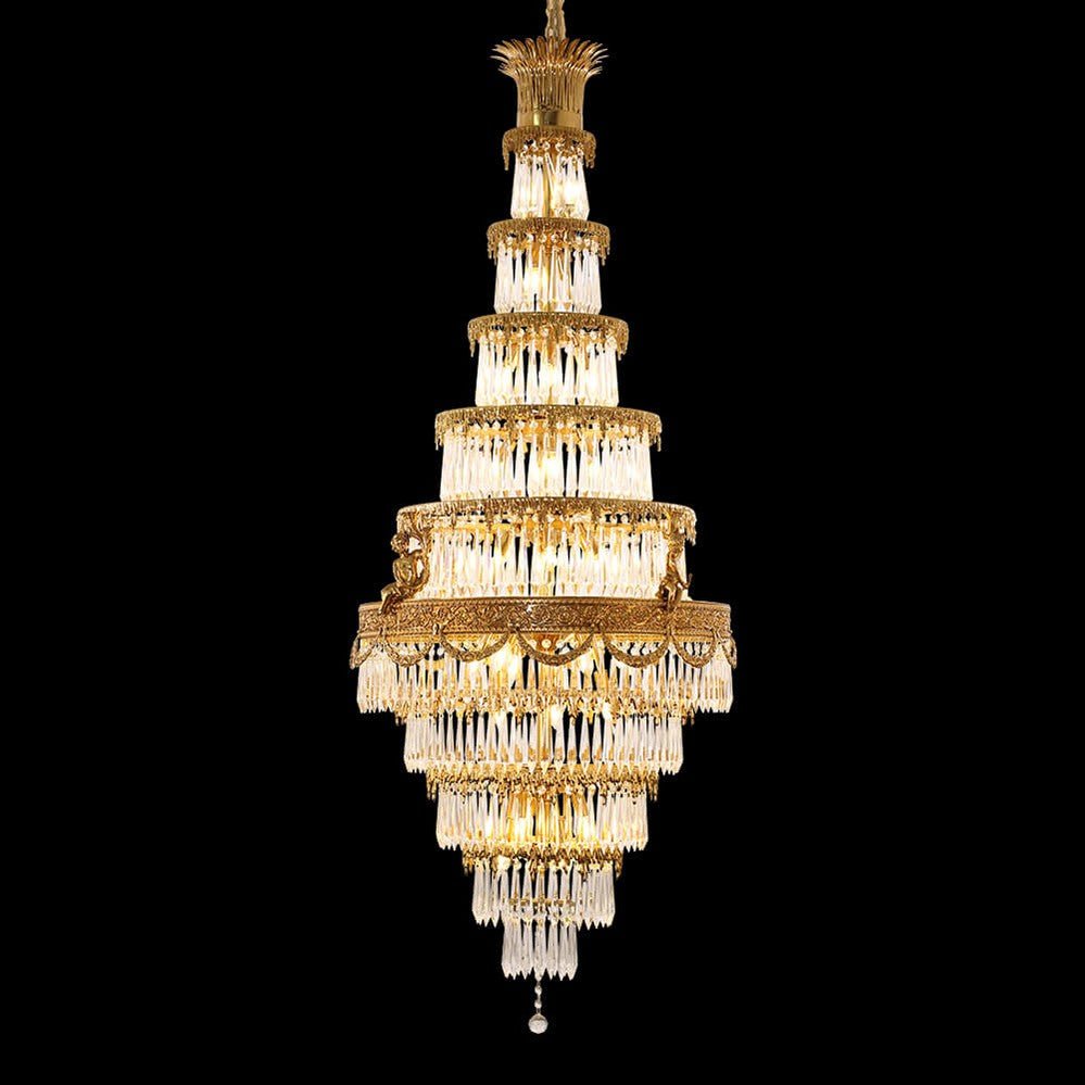 Traditional 35X83 Inch Big Foyer Lighting Cascading French Empire Brass and Crystal Chandelier-Nobipets