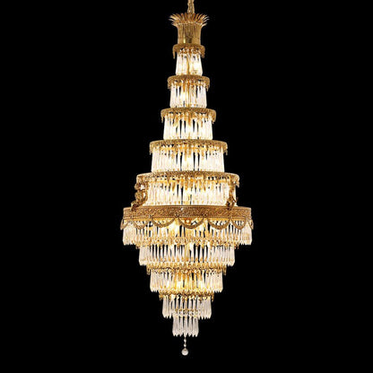 Traditional 35X83 Inch Big Foyer Lighting Cascading French Empire Brass and Crystal Chandelier-Nobipets