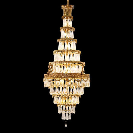 Traditional 35X83 Inch Big Foyer Lighting Cascading French Empire Brass and Crystal Chandelier-Nobipets