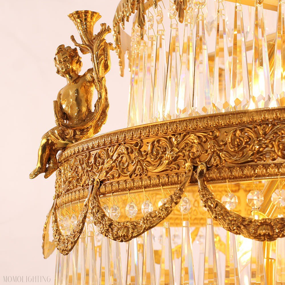 Traditional 35X83 Inch Big Foyer Lighting Cascading French Empire Brass and Crystal Chandelier-Nobipets
