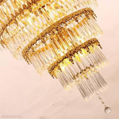 Traditional 35X83 Inch Big Foyer Lighting Cascading French Empire Brass and Crystal Chandelier-Nobipets