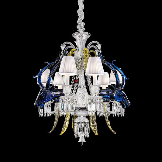 Traditional Colorful Candle Branch Blue Deer Crystal Chandelier for Living Room/Dining Room-Nobipets