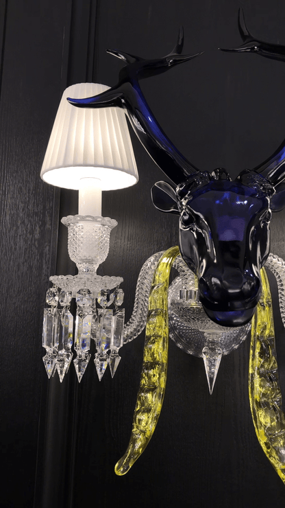 Traditional Colorful Candle Branch Blue Deer Crystal Chandelier for Living Room/Dining Room-Nobipets