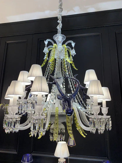 Traditional Colorful Candle Branch Blue Deer Crystal Chandelier for Living Room/Dining Room-Nobipets
