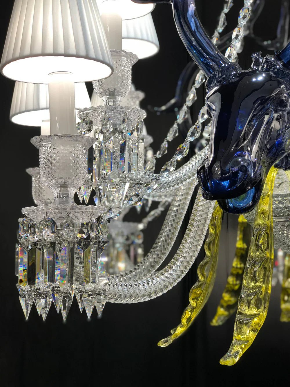 Traditional Colorful Candle Branch Blue Deer Crystal Chandelier for Living Room/Dining Room-Nobipets