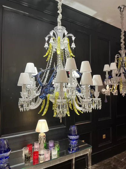 Traditional Colorful Candle Branch Blue Deer Crystal Chandelier for Living Room/Dining Room-Nobipets