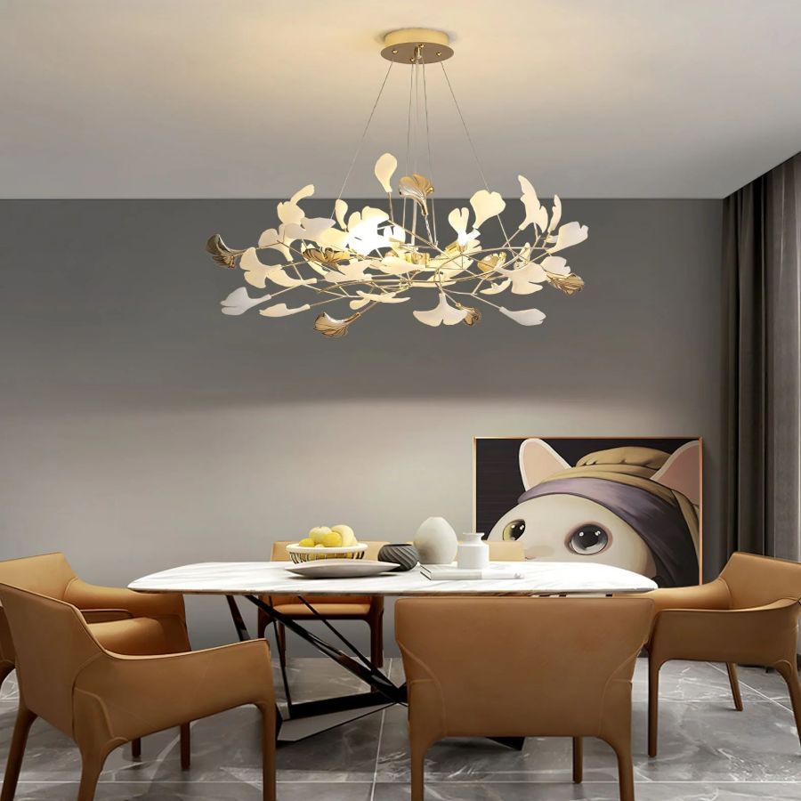 Unfolded Ceramic Ginkgo Leaf Chandelier-Nobipets