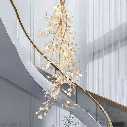 Vertical Modern Ceramic Petal Chandelier Stair Light-Nobipets