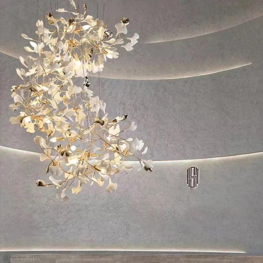 Vertical Modern Ceramic Petal Chandelier Stair Light-Nobipets