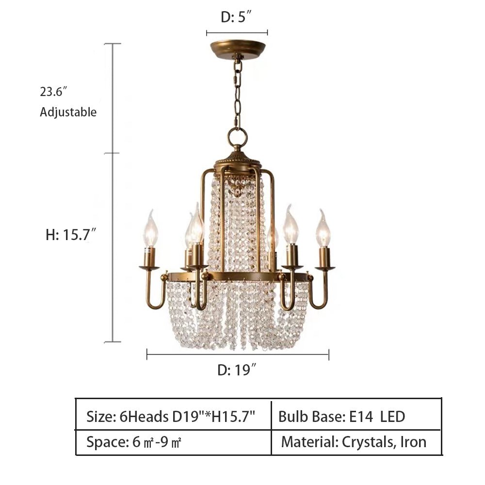 Vintage Crystal Pendant Candle Light in Antique Gold Finish Chandelier for Living Room/Bedroom-Nobipets