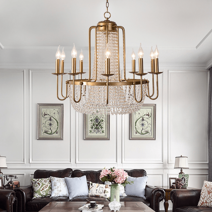 Vintage Crystal Pendant Candle Light in Antique Gold Finish Chandelier for Living Room/Bedroom-Nobipets
