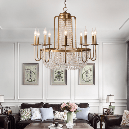Vintage Crystal Pendant Candle Light in Antique Gold Finish Chandelier for Living Room/Bedroom-Nobipets