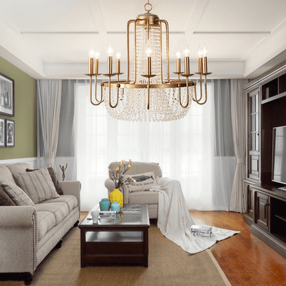 Vintage Crystal Pendant Candle Light in Antique Gold Finish Chandelier for Living Room/Bedroom-Nobipets