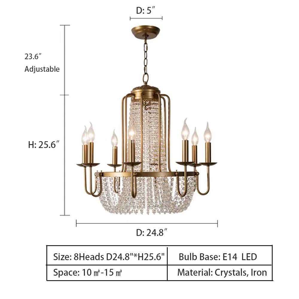 Vintage Crystal Pendant Candle Light in Antique Gold Finish Chandelier for Living Room/Bedroom-Nobipets