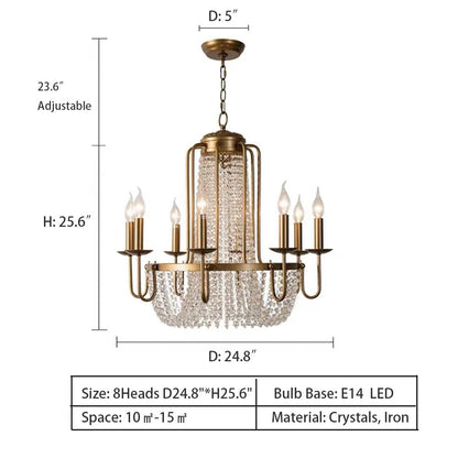 Vintage Crystal Pendant Candle Light in Antique Gold Finish Chandelier for Living Room/Bedroom-Nobipets