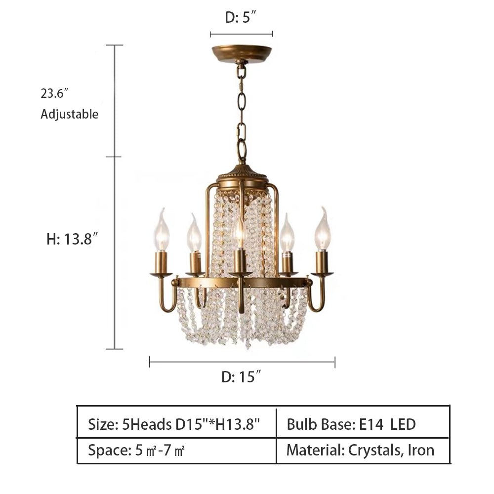 Vintage Crystal Pendant Candle Light in Antique Gold Finish Chandelier for Living Room/Bedroom-Nobipets