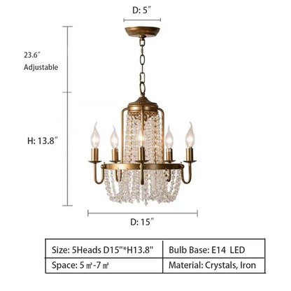 Vintage Crystal Pendant Candle Light in Antique Gold Finish Chandelier for Living Room/Bedroom-Nobipets