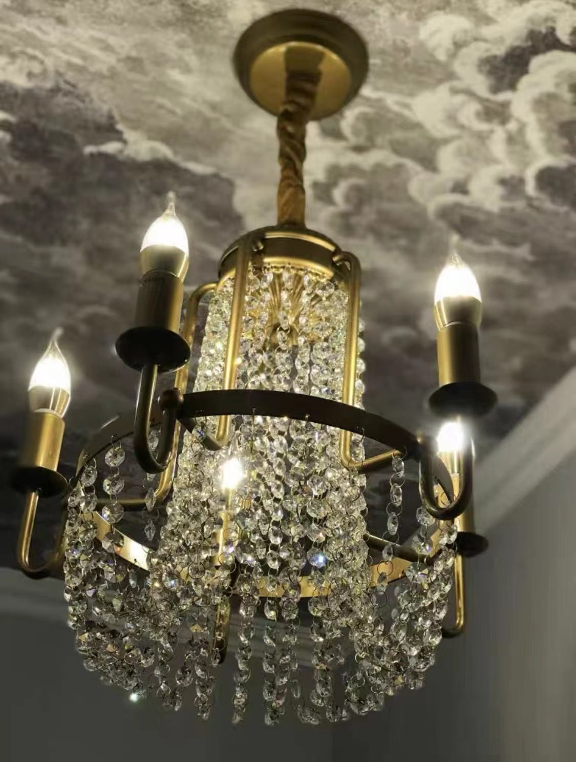 Vintage Crystal Pendant Candle Light in Antique Gold Finish Chandelier for Living Room/Bedroom-Nobipets