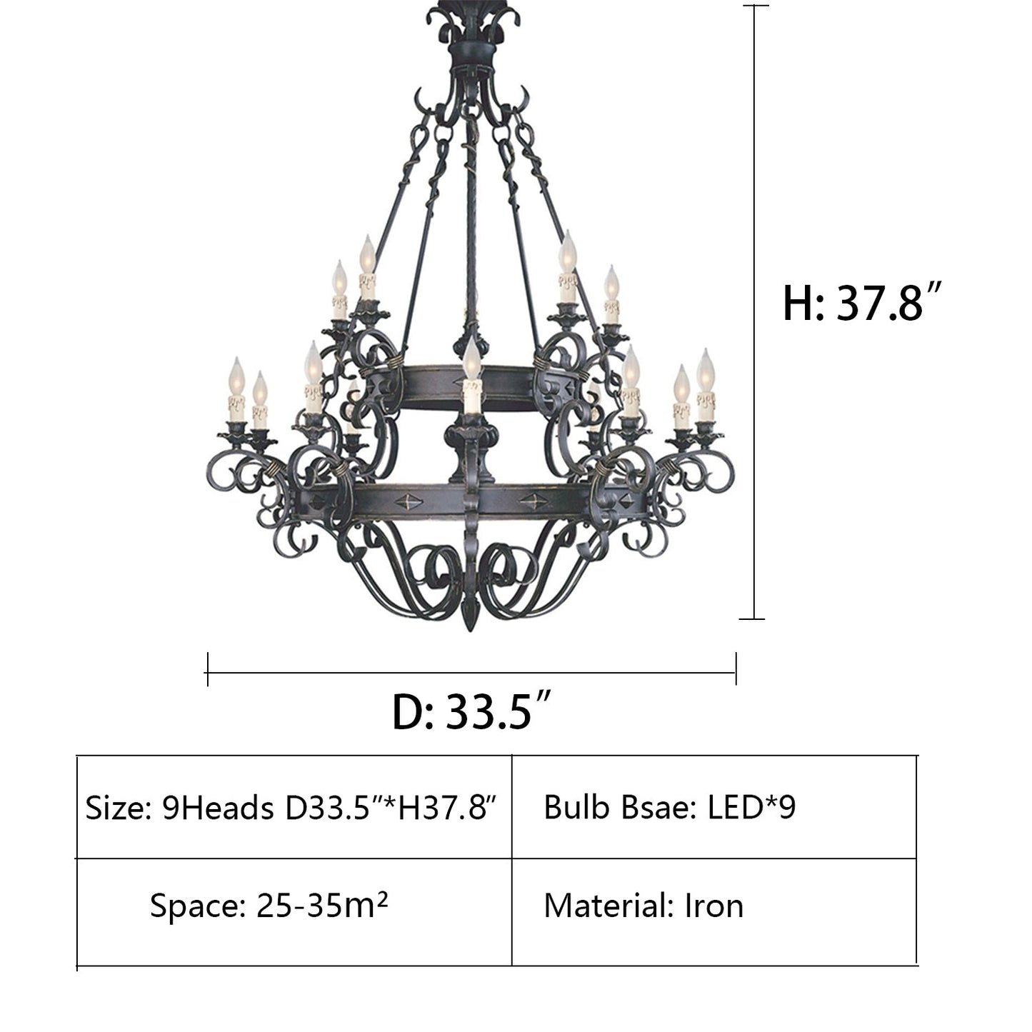 Vintage Iron Simple Candle Art Chandelier for Living Room / Villa / Stairs-Nobipets