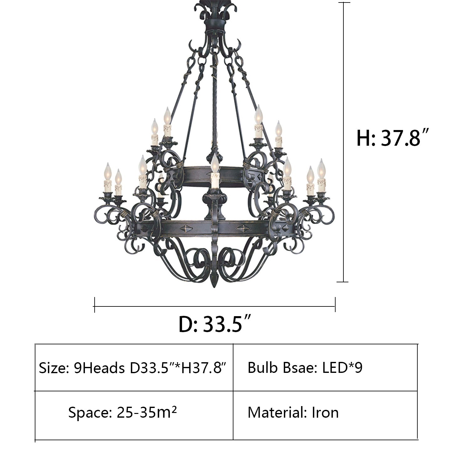 Vintage Iron Simple Candle Art Chandelier for Living Room / Villa / Stairs-Nobipets