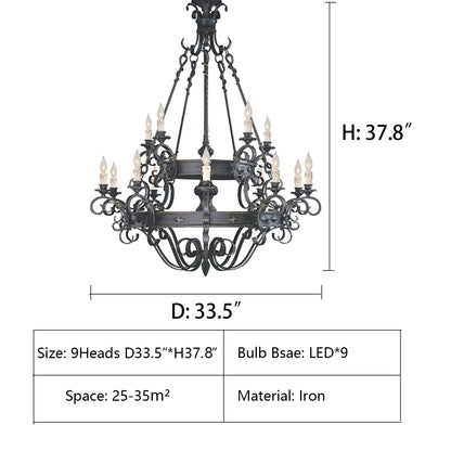 Vintage Iron Simple Candle Art Chandelier for Living Room / Villa / Stairs-Nobipets