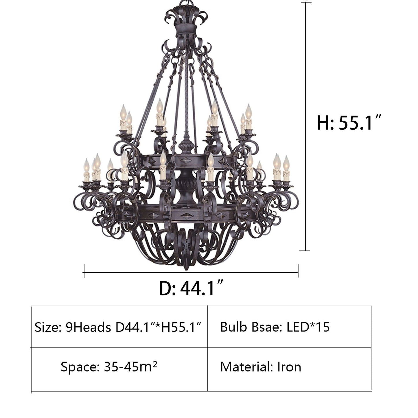 Vintage Iron Simple Candle Art Chandelier for Living Room / Villa / Stairs-Nobipets