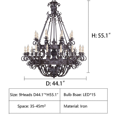 Vintage Iron Simple Candle Art Chandelier for Living Room / Villa / Stairs-Nobipets