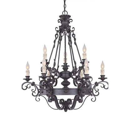 Vintage Iron Simple Candle Art Chandelier for Living Room / Villa / Stairs-Nobipets