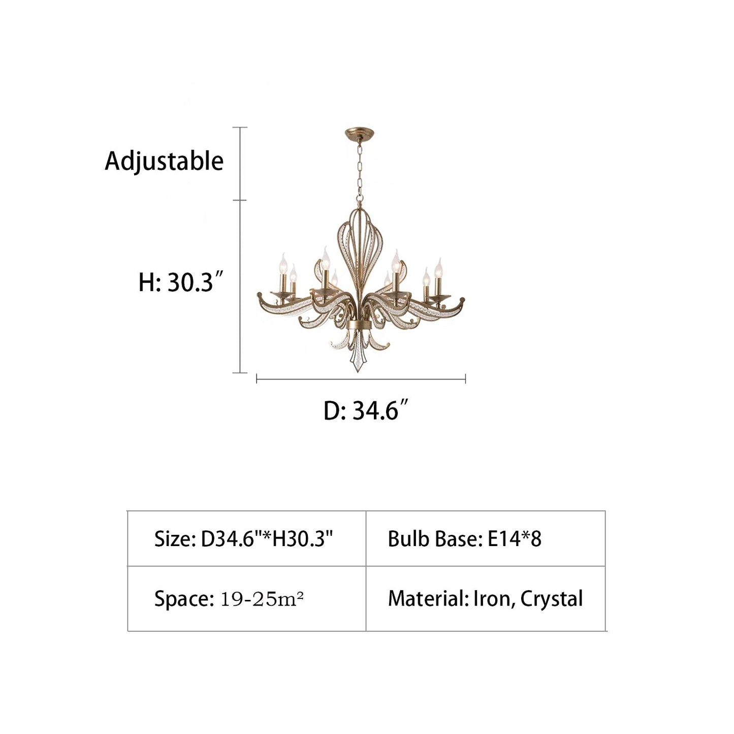 Vintage Style Silver Candle Chandelier for Living Room/Dining Room-Nobipets
