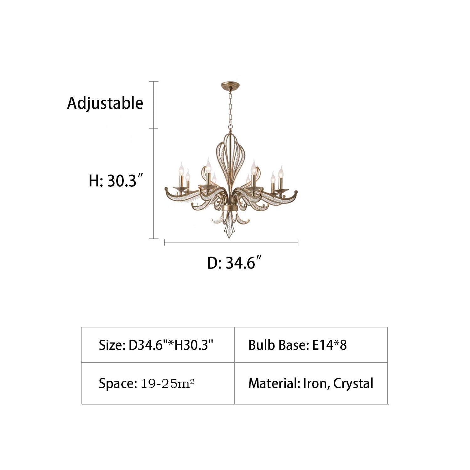 Vintage Style Silver Candle Chandelier for Living Room/Dining Room-Nobipets