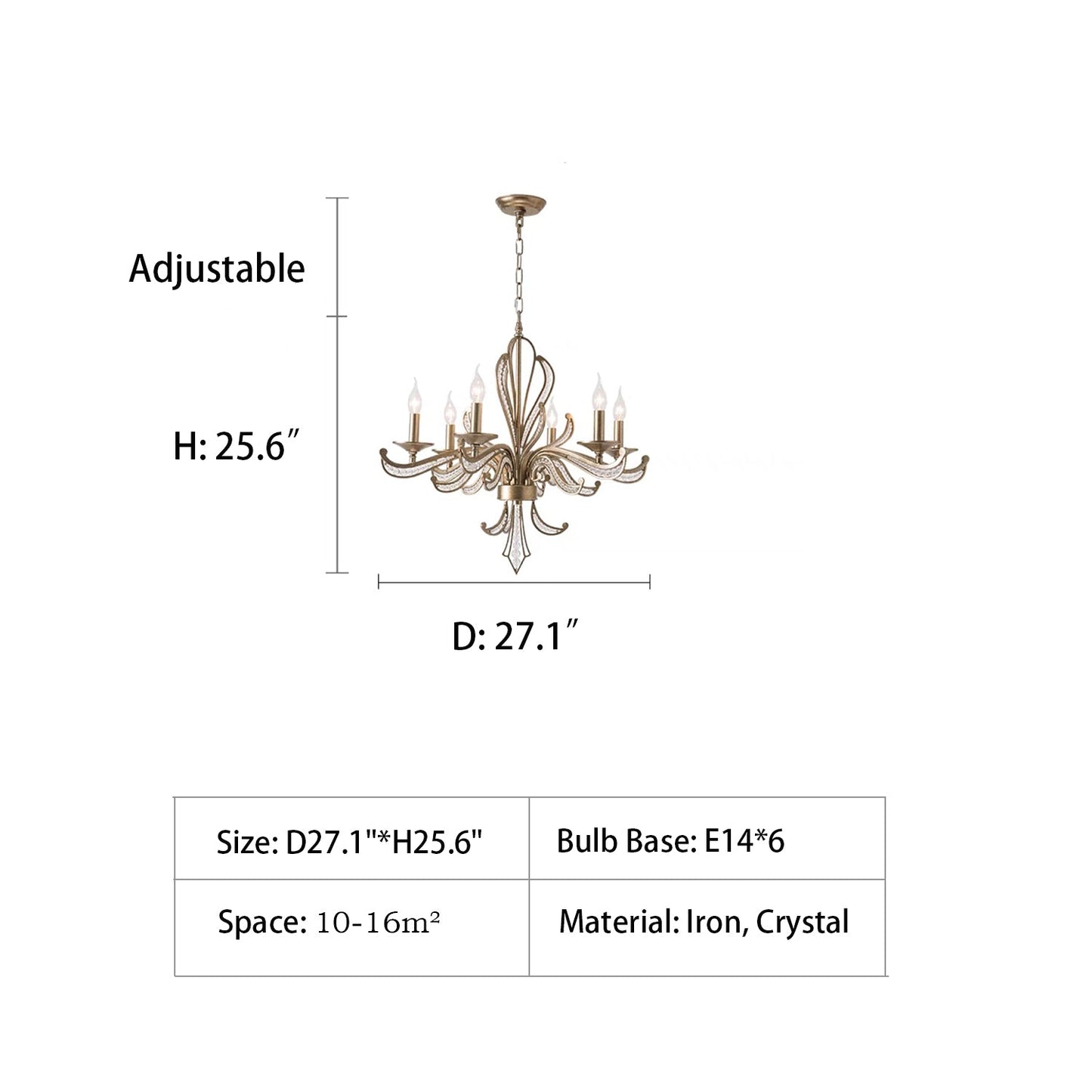 Vintage Style Silver Candle Chandelier for Living Room/Dining Room-Nobipets