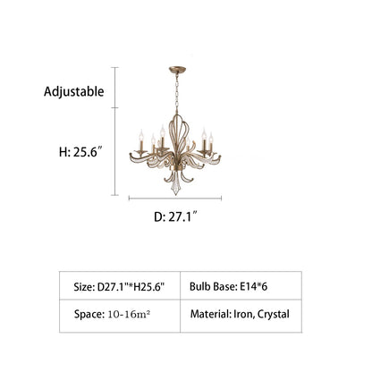 Vintage Style Silver Candle Chandelier for Living Room/Dining Room-Nobipets