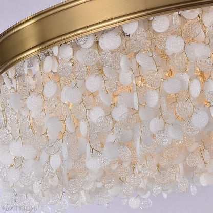 White Leaves Brass Framework Round Chandelier-Nobipets