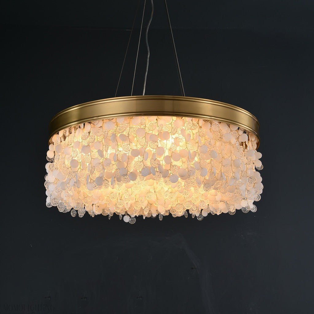 White Leaves Brass Framework Round Chandelier-Nobipets