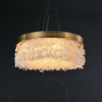 White Leaves Brass Framework Round Chandelier-Nobipets