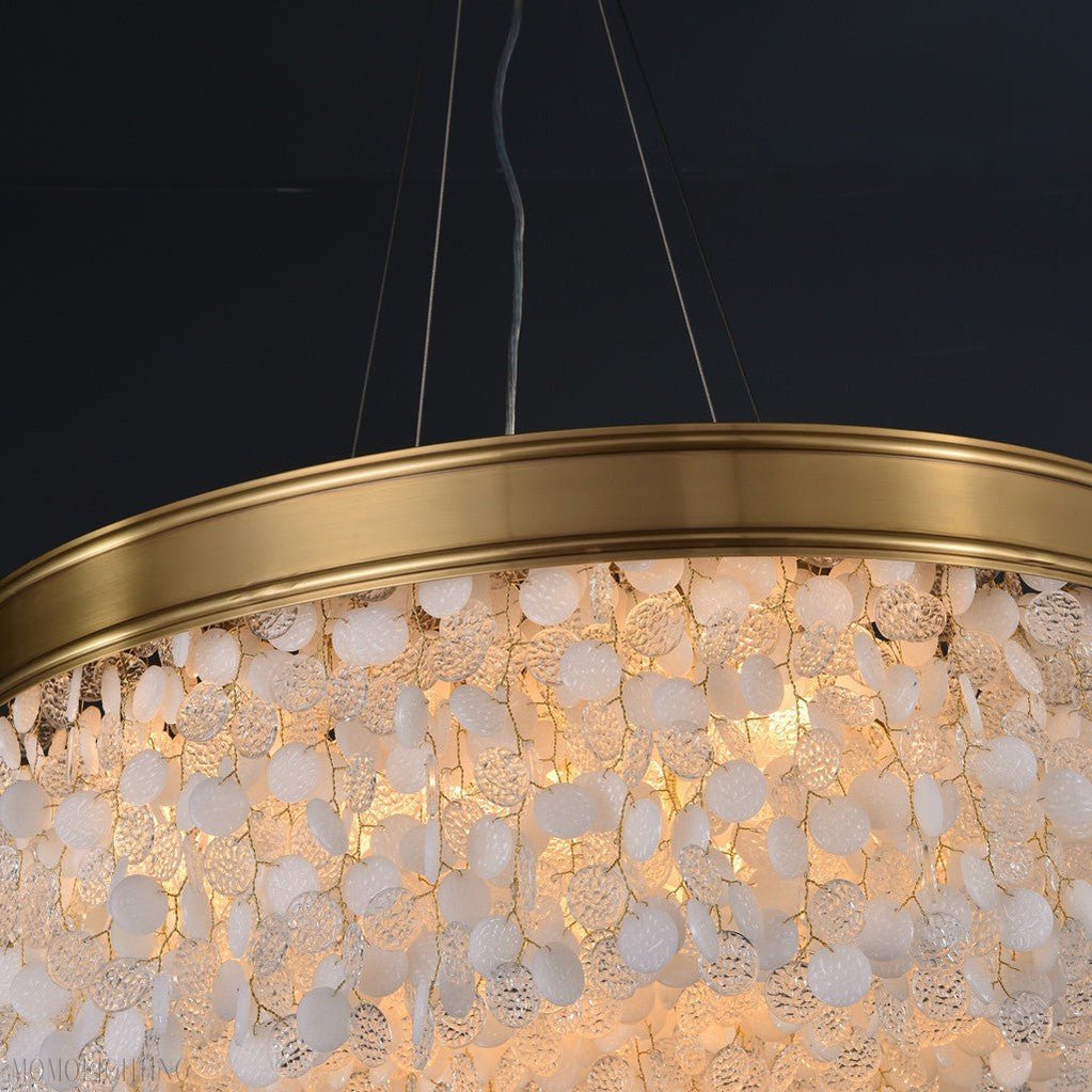 White Leaves Brass Framework Round Chandelier-Nobipets