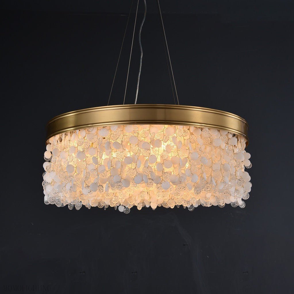 White Leaves Brass Framework Round Chandelier-Nobipets