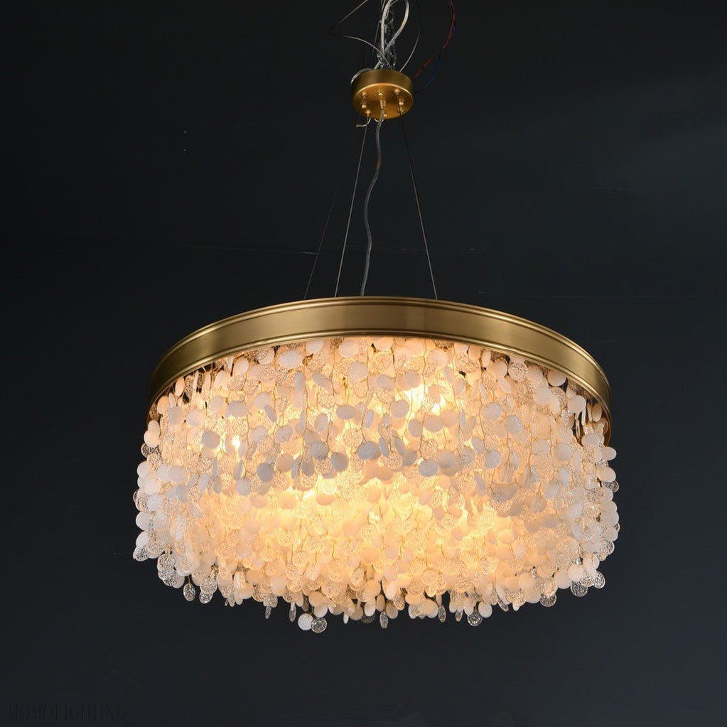 White Leaves Brass Framework Round Chandelier-Nobipets