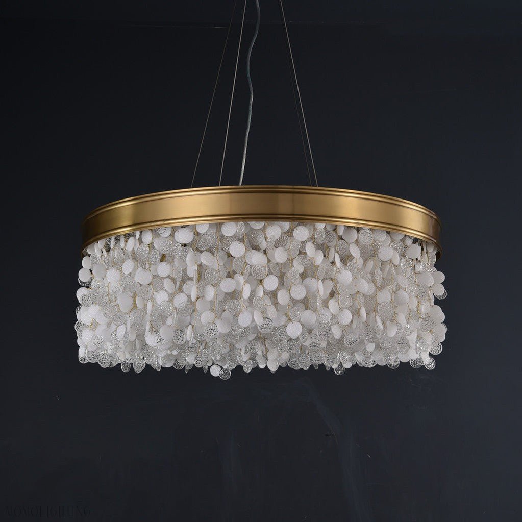 White Leaves Brass Framework Round Chandelier-Nobipets