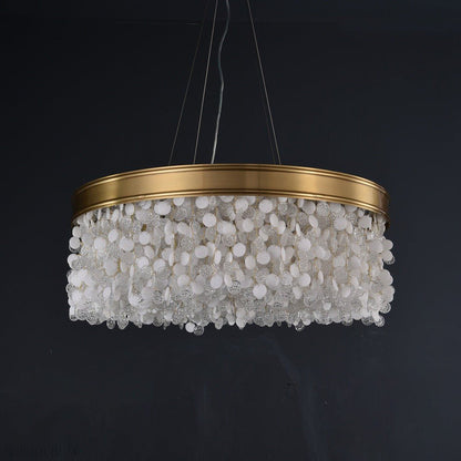 White Leaves Brass Framework Round Chandelier-Nobipets