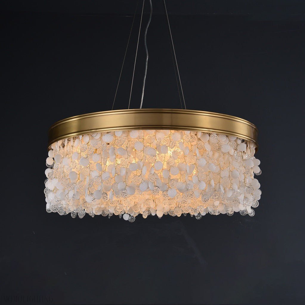 White Leaves Brass Framework Round Chandelier-Nobipets