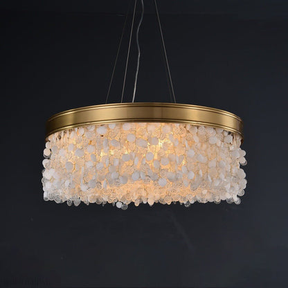 White Leaves Brass Framework Round Chandelier-Nobipets
