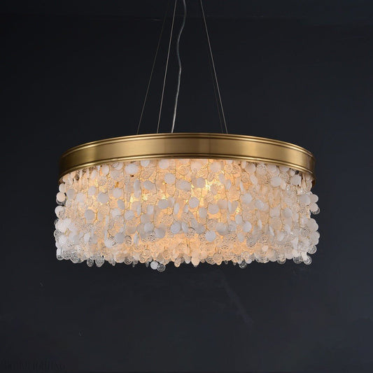 White Leaves Brass Framework Round Chandelier-Nobipets